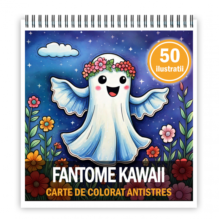 Carte de colorat antistres , 50 de ilustratii Fantome Kawaii, 106 pagini [1]