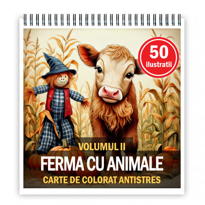 Carte de colorat antistres , 50 de ilustratii Ferma cu animale - Volumul II, 106 pagini [1]