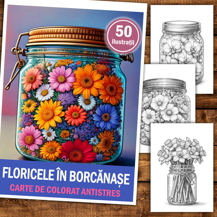 Carte de colorat antistres , 50 de ilustratii Floricele in Borcanase, 106 pagini [2]