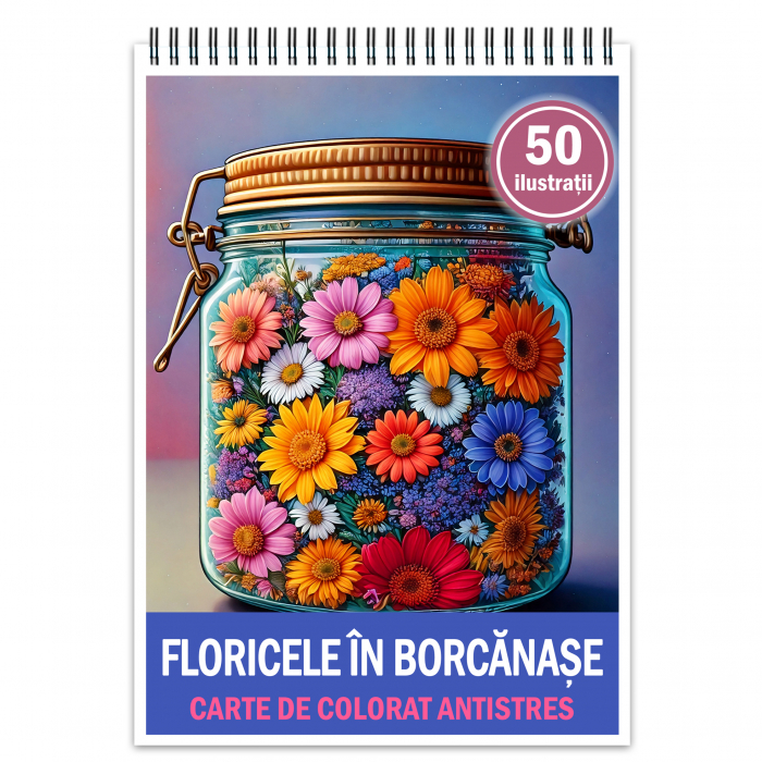 Carte de colorat antistres , 50 de ilustratii Floricele in Borcanase, 106 pagini [1]