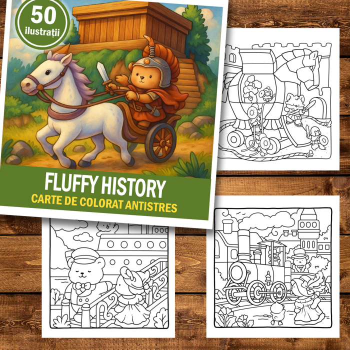 Carte de colorat antistres , 50 de ilustratii Fluffy History, 106 pagini [2]