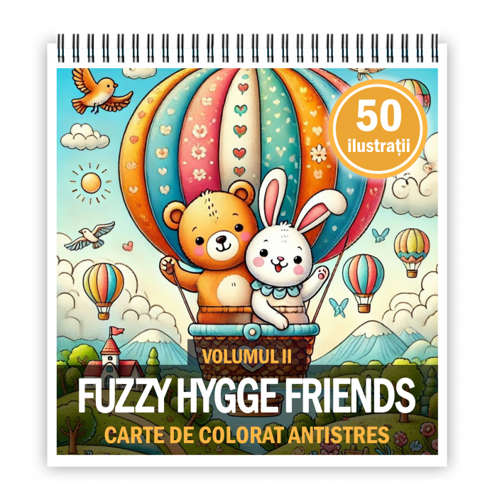 Carte de colorat antistres , 50 de ilustratii Fuzzy Hygge Friends - Volumul II,, 106 pagini [1]