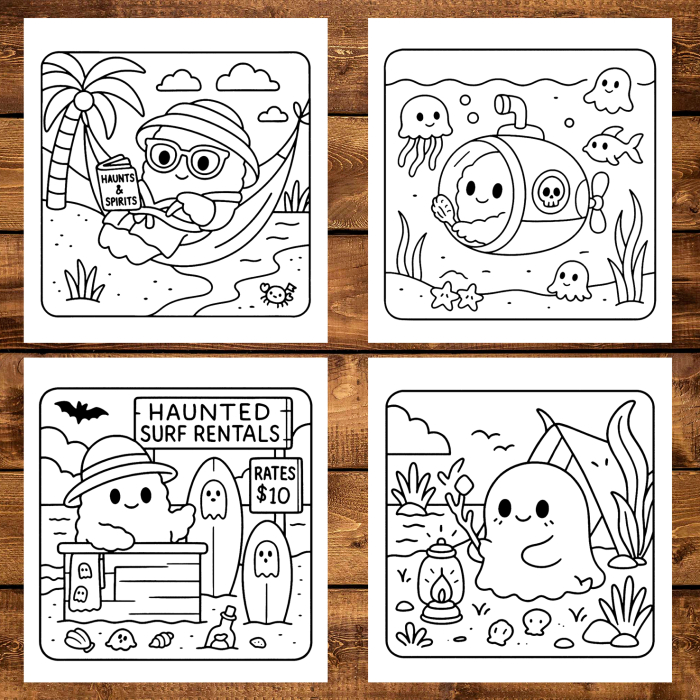 Carte de colorat antistres , 50 de ilustratii Ghost on Vacation, 106 pagini [4]