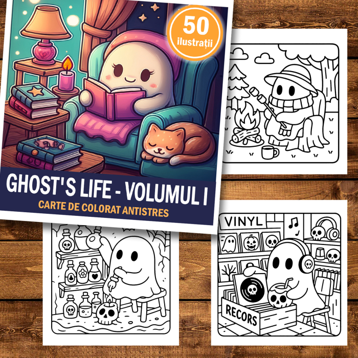 Carte de colorat antistres , 50 de ilustratii Ghost's Life - Volumul I, 106 pagini [2]