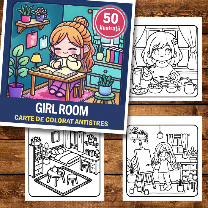 Carte de colorat antistres , 50 de ilustratii Girl Room, 106 pagini [2]