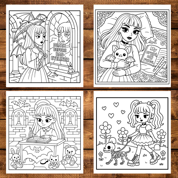 Carte de colorat antistres , 50 de ilustratii Goth Girl, 106 pagini [4]