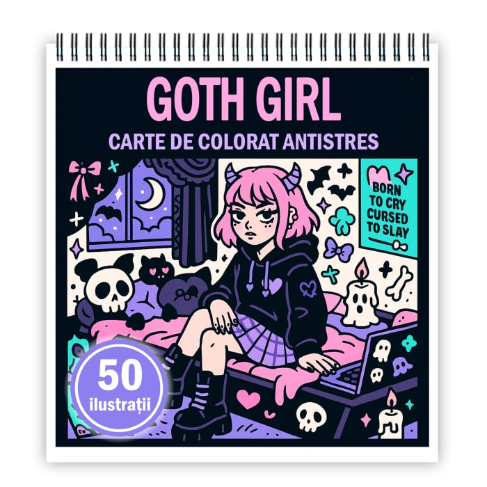 Carte de colorat antistres , 50 de ilustratii Goth Girl, 106 pagini [1]