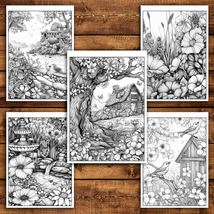 Carte de colorat antistres , 50 de ilustratii Gradina de primavara, 106 pagini [5]