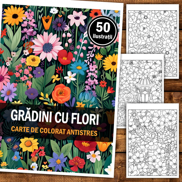 Carte de colorat antistres , 50 de ilustratii Gradini cu Flori, 106 pagini [2]