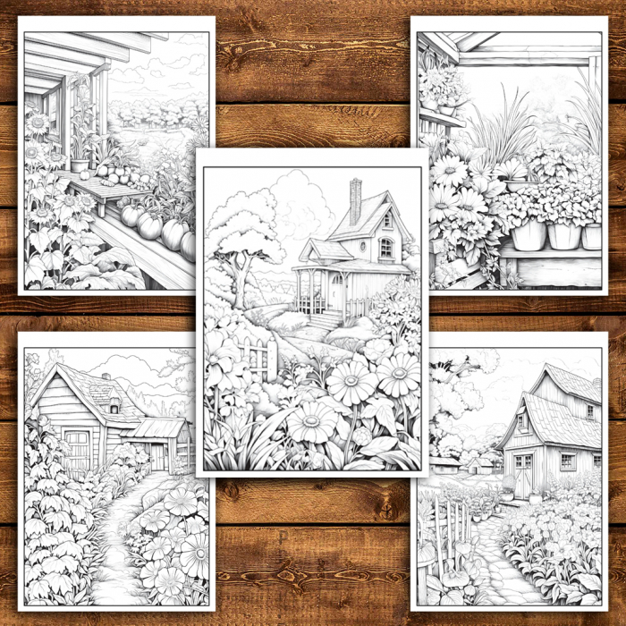 Carte de colorat antistres , 50 de ilustratii Gradini de la tara - Volumul I, 106 pagini [4]