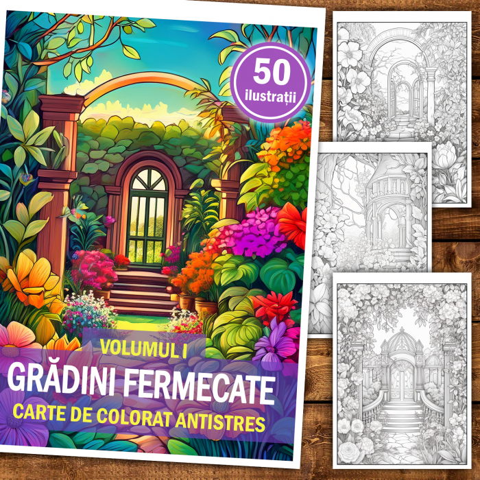 Carte de colorat antistres , 50 de ilustratii Gradini Fermecate - Volumul I, 106 pagini [2]