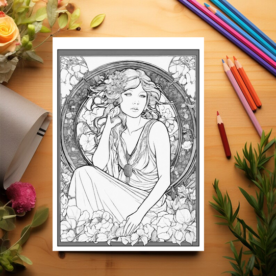 Carte de colorat antistres , 50 de ilustratii  Inspiratii de la Alphonse Mucha, 106 pagini [3]