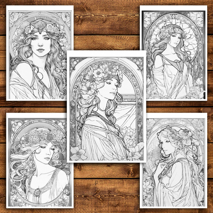Carte de colorat antistres , 50 de ilustratii  Inspiratii de la Alphonse Mucha, 106 pagini [4]