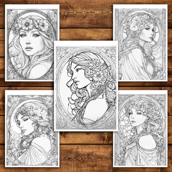 Carte de colorat antistres , 50 de ilustratii  Inspiratii de la Alphonse Mucha, 106 pagini [5]