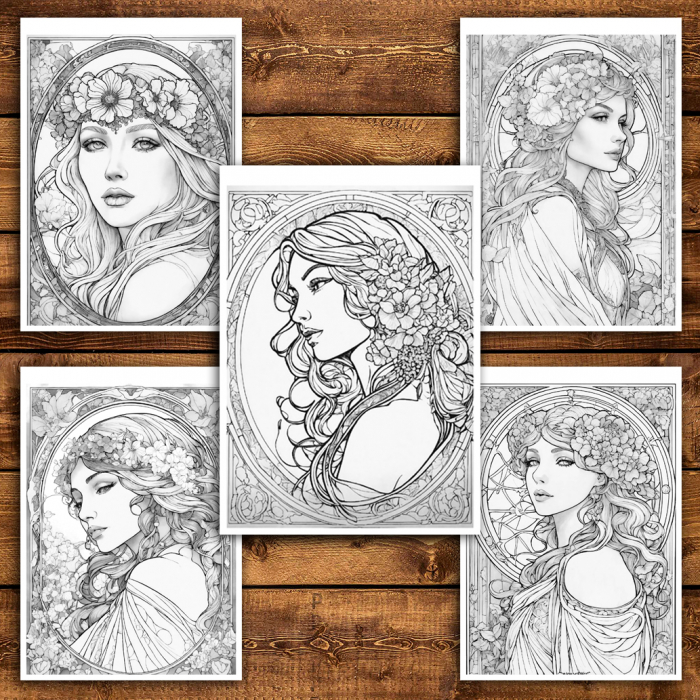 Carte de colorat antistres , 50 de ilustratii  Inspiratii de la Alphonse Mucha, 106 pagini [5]