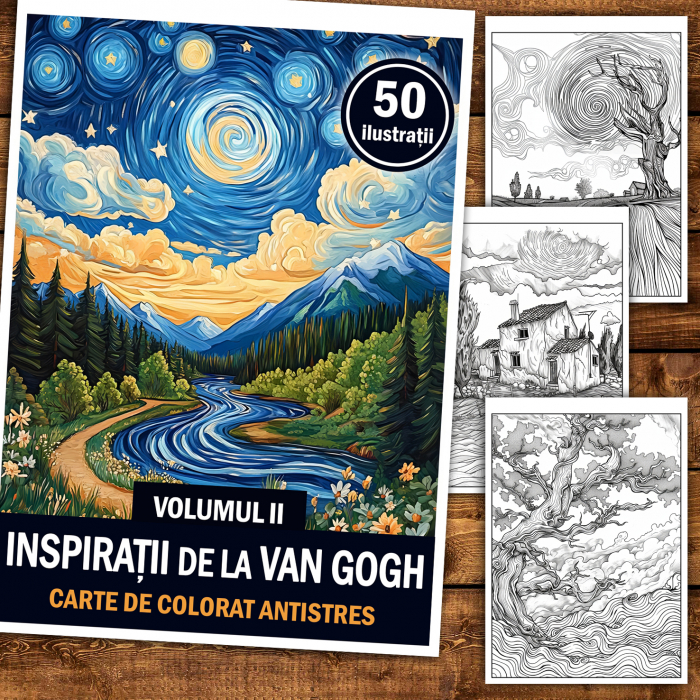 Carte de colorat antistres, 50 de ilustratii Inspiratii de la Van Gogh - Volumul II [2]