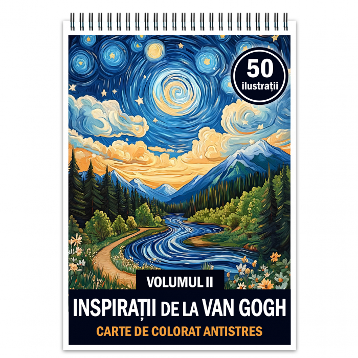 Carte de colorat antistres, 50 de ilustratii Inspiratii de la Van Gogh - Volumul II [1]
