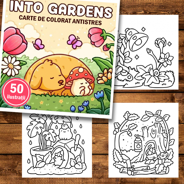 Carte de colorat antistres , 50 de ilustratii Into Gardens, 106 pagini [2]