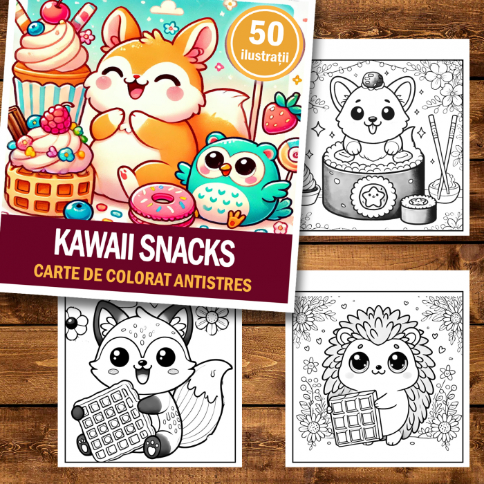 Carte de colorat antistres , 50 de ilustratii Kawaii Snacks, 106 pagini [2]