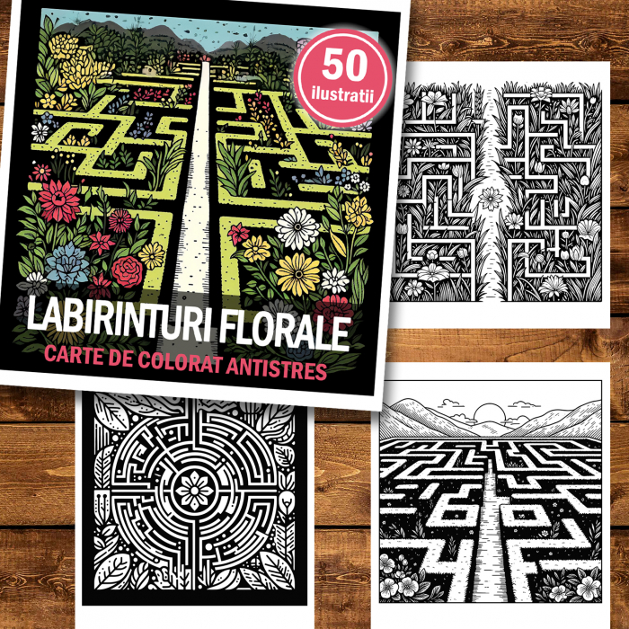Carte de colorat antistres , 50 de ilustratii Labirinturi Florale, 106 pagini [2]