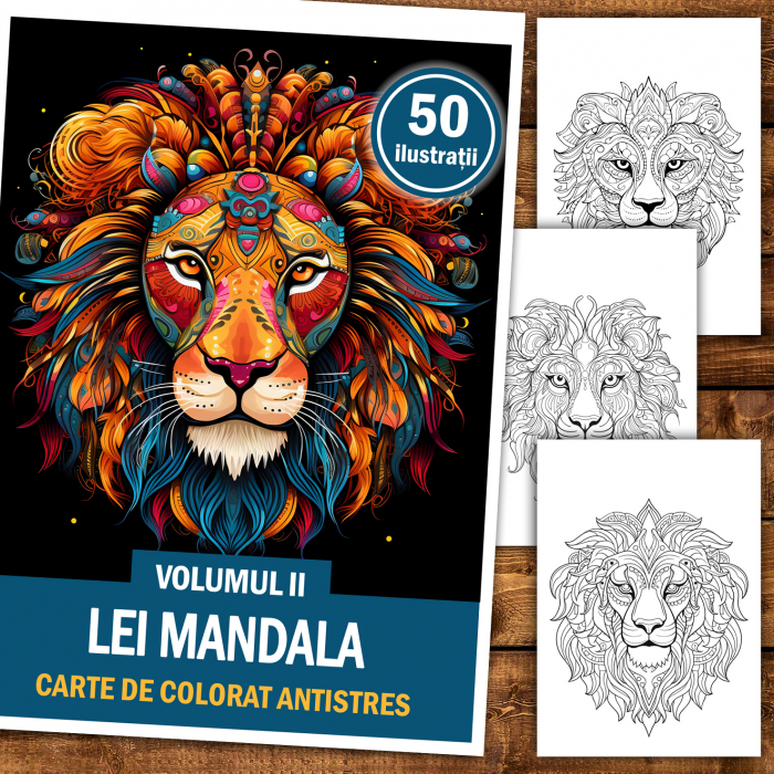 Carte de colorat antistres , 50 de ilustratii Lei Mandala - Volumul II, 106 pagini [2]