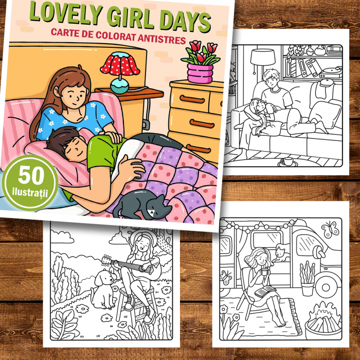 Carte de colorat antistres , 50 de ilustratii Lovely Girl Days, 106 pagini [2]