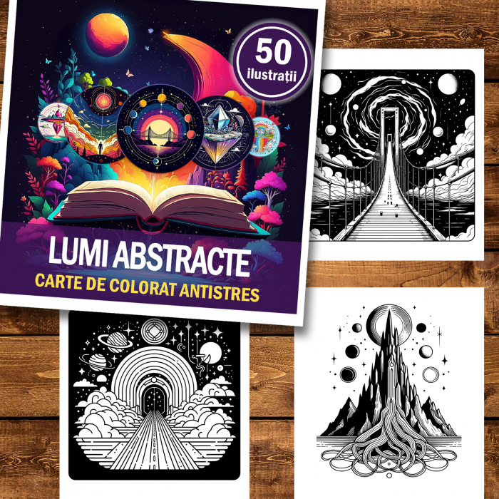 Carte de colorat antistres , 50 de ilustratii Lumi Abstracte, 106 pagini [2]