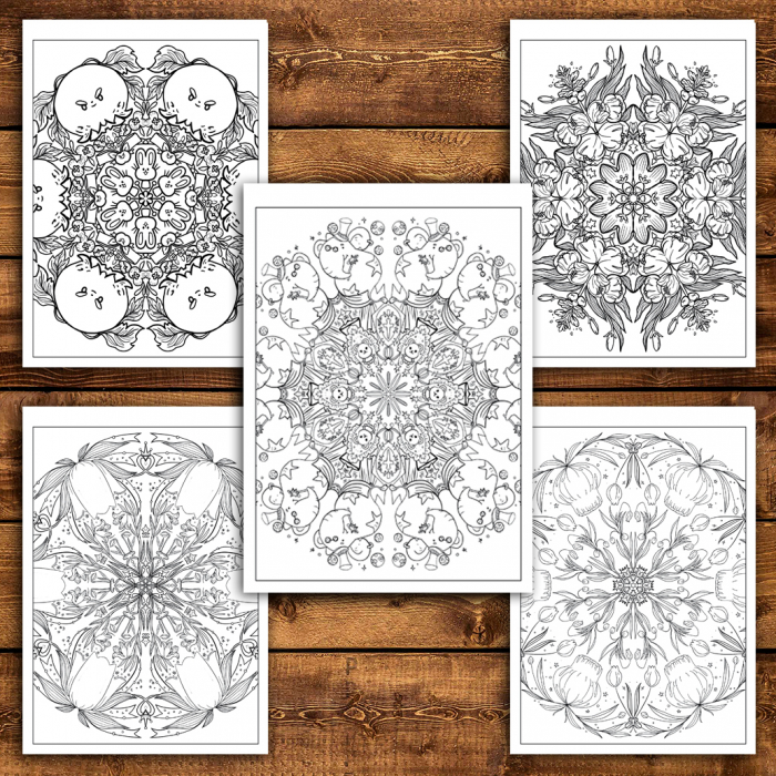 Carte de colorat antistres, 50 de ilustratii Mandale cu Flori - Volumul VI [5]