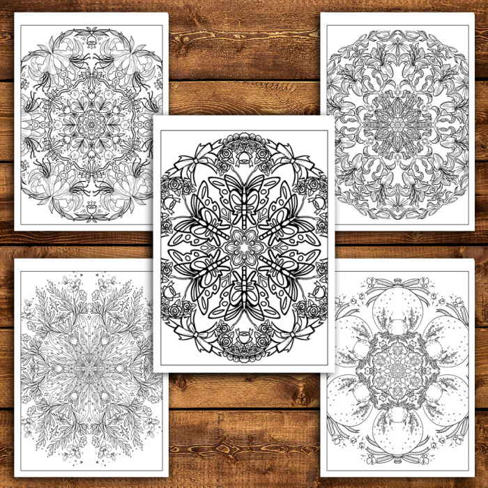 Carte de colorat antistres, 50 de ilustratii Mandale cu Flori - Volumul VI [4]