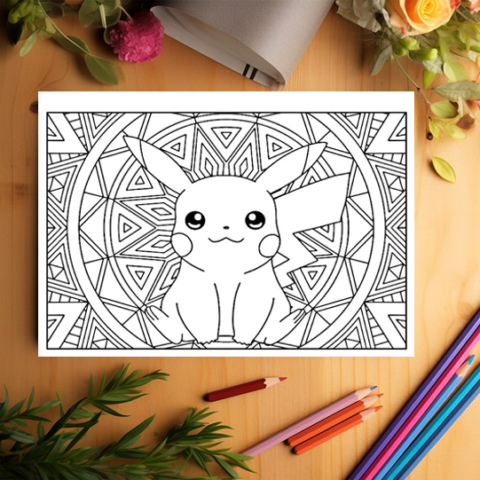 Carte de colorat antistres , 50 de ilustratii Mandale cu Pokemon, 106 pagini [3]