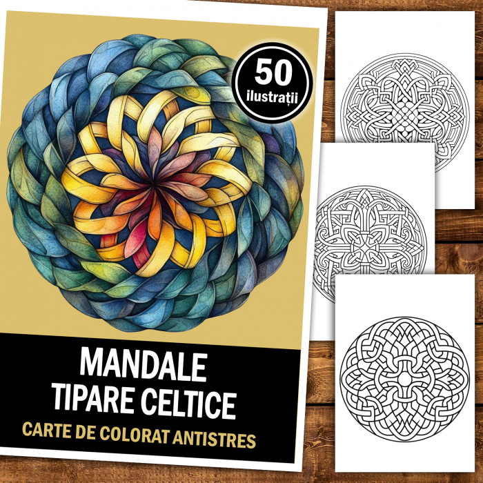 Carte de colorat antistres , 50 de ilustratii Mandale cu Tipare Celtice, 106 pagini [2]