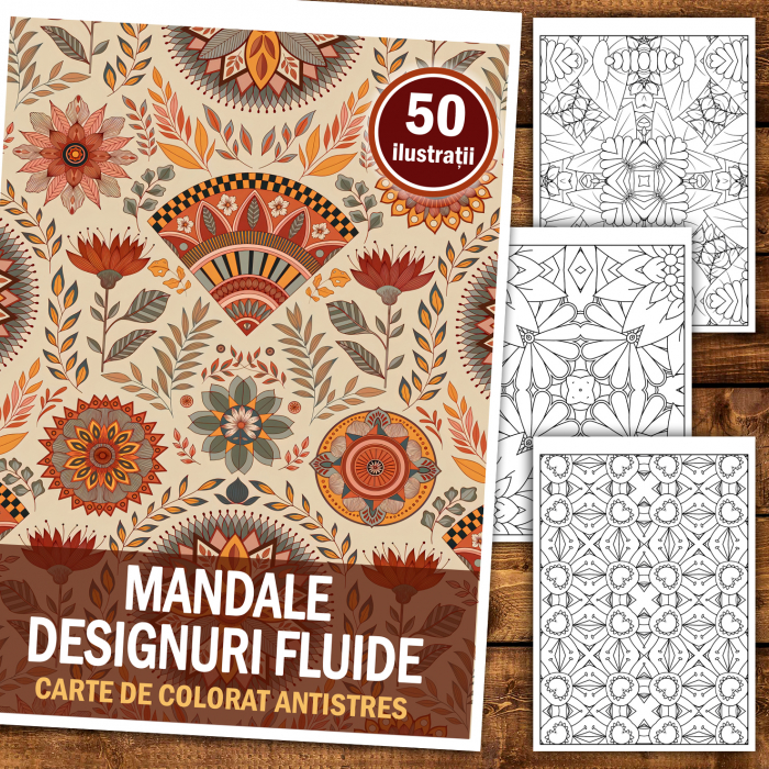 Carte de colorat antistres, 50 de ilustratii Mandale Designuri Fluide [2]