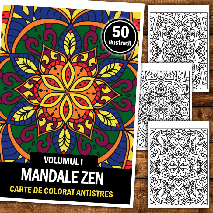 Carte de colorat antistres, 50 de ilustratii Mandale Zen [2]