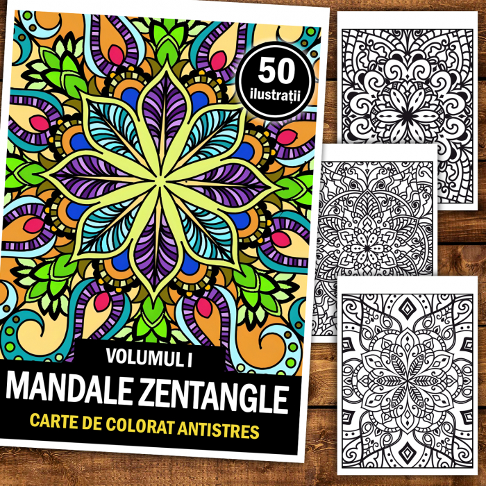 Carte de colorat antistres, 50 de ilustratii Mandale Zentangle - Volumul I [2]