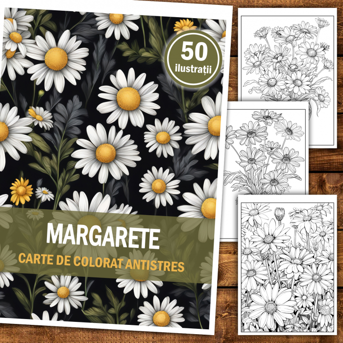 Carte de colorat antistres , 50 de ilustratii Margarete, 106 pagini [2]