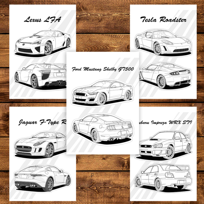 Carte de colorat antistres, 50 de ilustratii Masini Sport - Volumul X, 106 pagini [4]