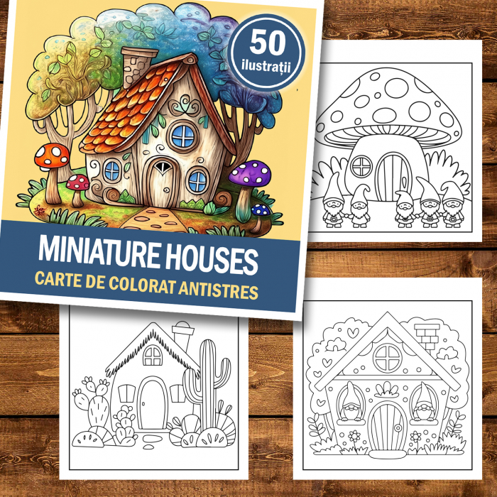 Carte de colorat antistres , 50 de ilustratii Miniature Houses, 106 pagini [2]