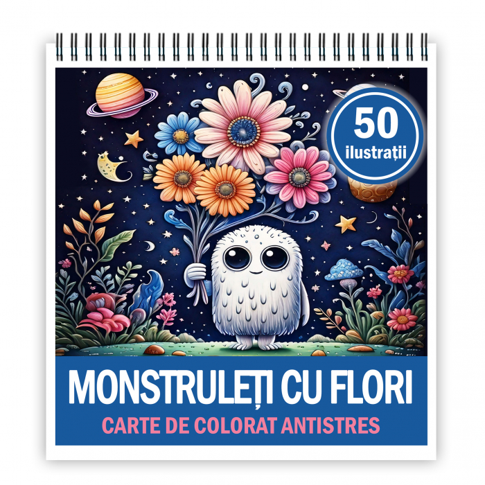 Carte de colorat antistres , 50 de ilustratii Monstruleti cu Flori, 106 pagini [1]