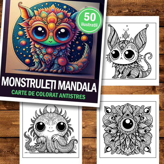 Carte de colorat antistres , 50 de ilustratii Monstruleti Mandala, 106 pagini [2]