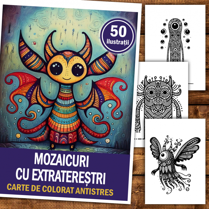 Carte de colorat antistres , 50 de ilustratii Mozaicuri cu extraterestrii, 106 pagini [2]