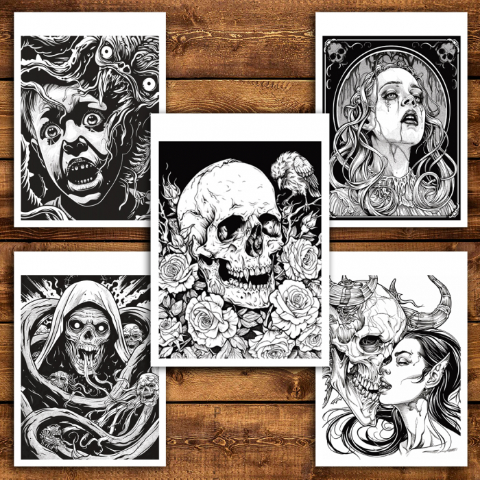 Carte de colorat antistres , 50 de ilustratii Nightfall Grimoire, 106 pagini [5]