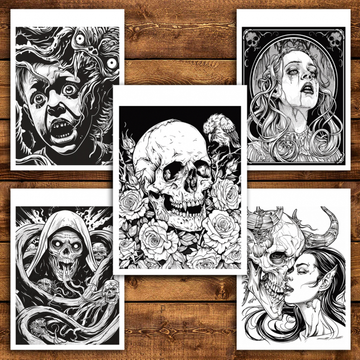 Carte de colorat antistres , 50 de ilustratii Nightfall Grimoire, 106 pagini [5]