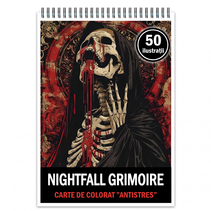 Carte de colorat antistres , 50 de ilustratii Nightfall Grimoire, 106 pagini [1]