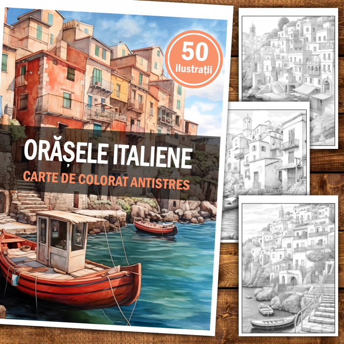 Carte de colorat antistres , 50 de ilustratii Orasele Italiene, 106 pagini [2]