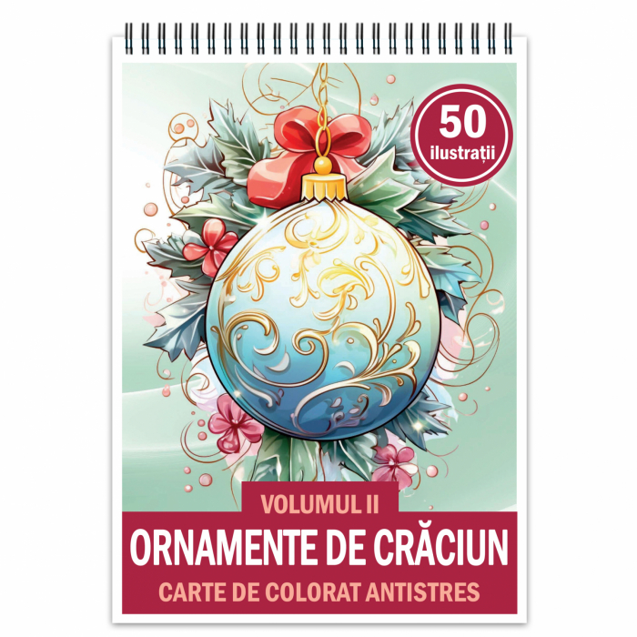 Carte de colorat antistres , 50 de ilustratii Ornamente de Craciun - Volumul II, 106 pagini [1]