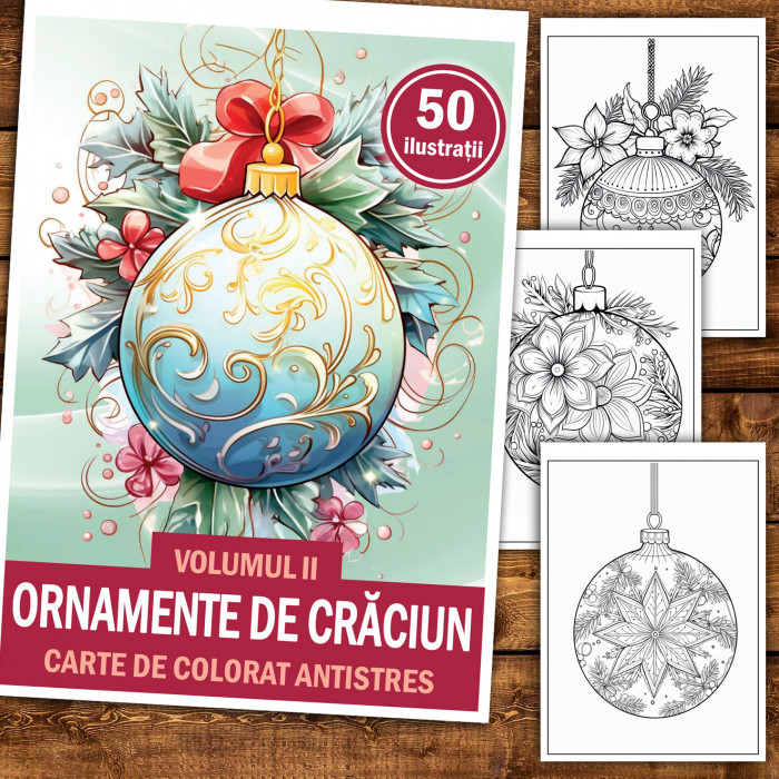 Carte de colorat antistres , 50 de ilustratii Ornamente de Craciun - Volumul II, 106 pagini [2]