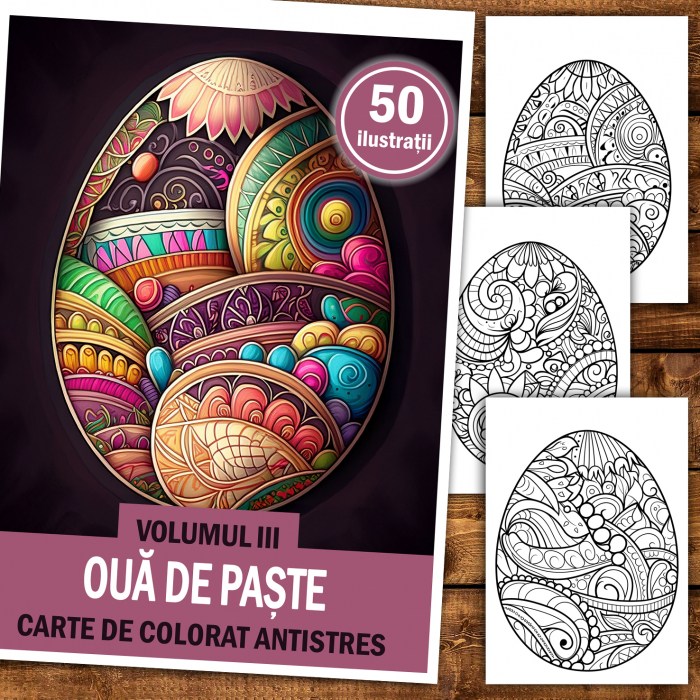 Carte de colorat antistres , 50 de ilustratii Oua de Pasti - Volumul III, 106 pagini [2]
