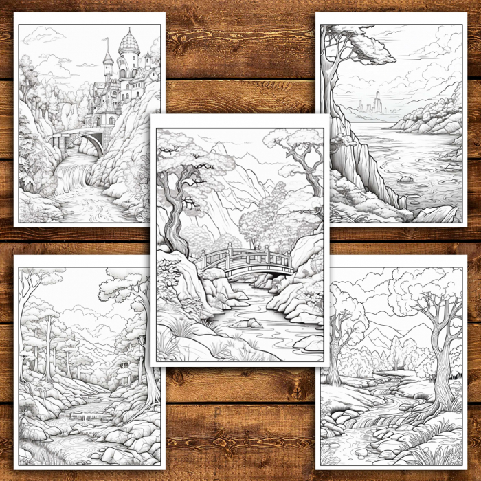 Carte de colorat antistres , 50 de ilustratii Peisaje din Natura, 106 pagini [4]