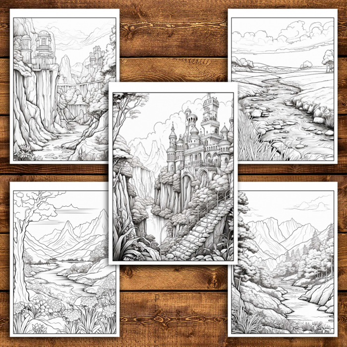 Carte de colorat antistres , 50 de ilustratii Peisaje din Natura, 106 pagini [5]