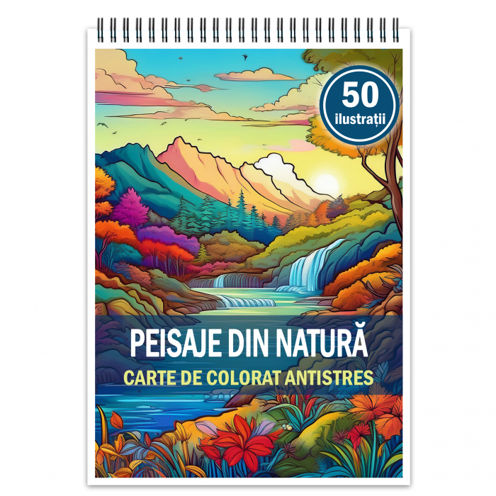 Carte de colorat antistres , 50 de ilustratii Peisaje din Natura, 106 pagini [1]